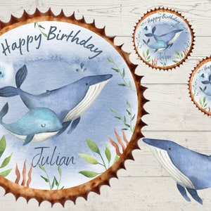 Muffin Topper Cupcake Muffin Muffins Fondant Birthday Child Sugar Image Girl Whale Sea