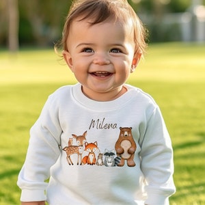 Sweater Sweatshirt Sweater personalized Children&#39;s Sweater Baby Sweater Pullover Rainbow Forest Animals Bear Teddy Fox