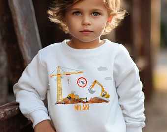 Pullover Sweatshirt Sweater personalisiert Kinderpullover Babypullover Pulli Bagger Baustelle Bauarbeiter Radlader