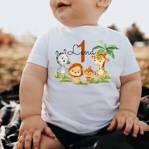 T-Shirt Birthday Shirt Personalized Birthday Child Boy Girl Jungle Animals Safari Giraffe Zebra Lion Wild One
