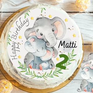 Cake Topper Fondant Birthday Child Sugar Image Girl Boy Elephant Mother and Baby