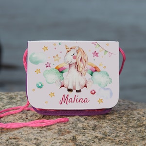 Bolsa de peito para crianças com nome carteira carteira unicórnio estrelas glitter arco-íris