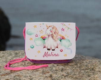 Chest Pouch for Children with Name Wallet Wallet Unicorn Stars Glitter Rainbow
