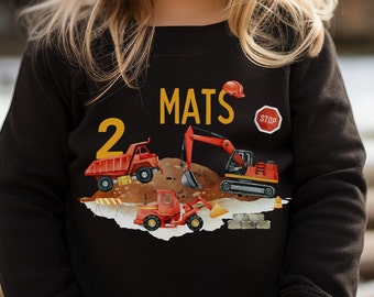 T-Shirt Geburtstagsshirt personalisiert  Geburtstagskind Junge Mädchen Bagger Radlader Baustelle Bauarbeiter Kipplaster Bauarbeiter