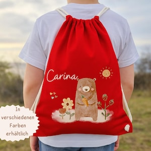 Turnbeutel mit Namen Bär – Kindergarten Wechselwäschebeutel  – personalisierte Tasche Waldtiere – Geschenk Kita Start