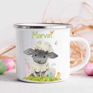 Enamel mug enamel cup with name personalized Easter Easter bunny Easter mug Easter tableware Easter decoration sheep lamb