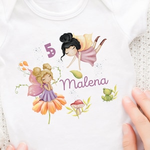 Iron-on picture with desired name and age personalized elf fairy birthday shirt