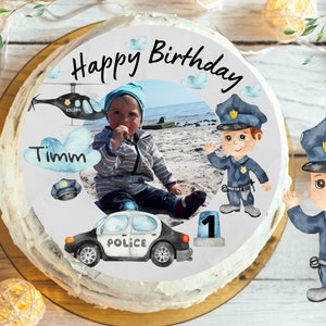 Cake topper with photo fondant birthday child sugar picture girl boy police policeman