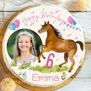 Personalized fondant topper for horse birthdays – with your own photo & name – Ø20cm – vegan
