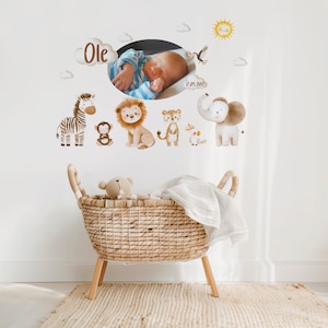Wall tattoo mural with photo wall sticker children&#39;s room personalized jungle animals safari animals lion giraffe zebra for the baby room