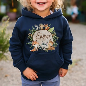 Hoodie personalized children&#39;s sweater hoodie forest animals fox deer raccoon owl