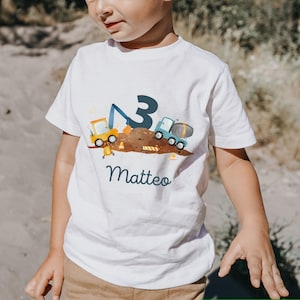 T-shirt birthday shirt personalized birthday child boy girl excavator wheel loader construction site construction worker image 1