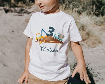 Camiseta camisa de cumpleaños cumpleaños personalizado niño niño niña excavadora cargadora de ruedas sitio de construcción trabajador de la construcción