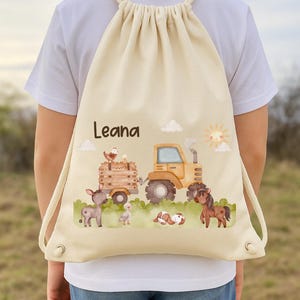 Turnbeutel Bauernhof mit Name – personalisiert – Traktor & Tiere – Kita Beutel für Kinder – Wechselwäschebeutel – Einschulung Geschenk