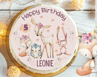 Cake topper fondant anniversaire enfant sucre photo fille garçon renard animaux de la forêt anniversaire des animaux de la forêt