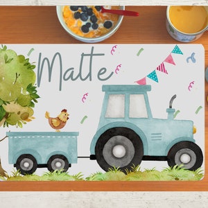 Set de table avec nom – set de table enfant personnalisé – set de table tracteur ferme textile