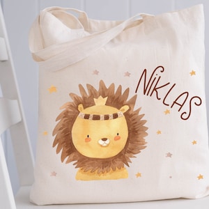 Sac de sport, sac de sport, sac en jute, sac en jute avec nom, sac pour changer de vêtements, personnalisé Boho Lion Wild One Jungle