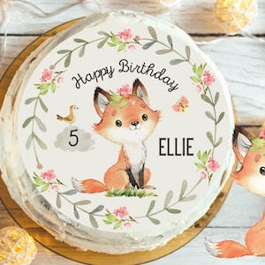 Cake topper fondant birthday child sugar picture girl boy fox forest animals