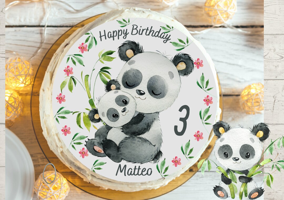 Cake Topper Fondant Birthday Child Sugar Image Girl Boy Panda Panda ...