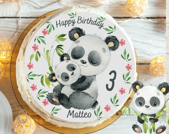 Cake Topper Fondant Birthday Child Sugar Image Girl Boy Panda Panda Bear Mom and Baby