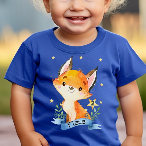 T-Shirt Geburtstagsshirt personalisiert  Geburtstagskind Junge Mädchen Fuchs Waldtiere