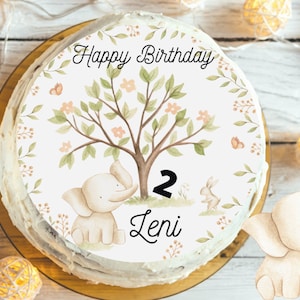 Cake Topper Fondant Birthday Child Sugar Image Girl Boy Elephant Tree of Life