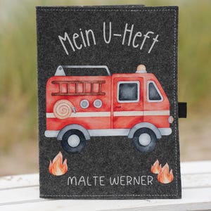Hülle U Heft personalisiert mit Name  Filz Untersuchungsheft U Heft Hülle mit Name Geschenk Taufe Geschenk Geburt Hülle U Heft Feuerwehr