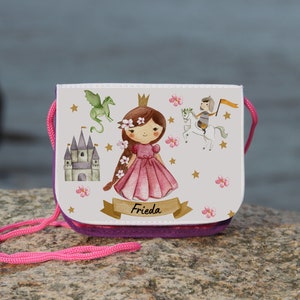 Bolso de pecho para niños con nombre monedero cartera princesa cuento de hadas castillo dorado