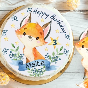 Cake topper fondant birthday child sugar image girl boy fox forest animals