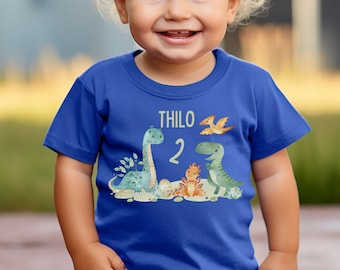 T-Shirt Geburtstagsshirt personalisiert  Geburtstagskind Geburtstag Junge Mädchen Dinosaurier Dino Tyrannosaurus T-Rex