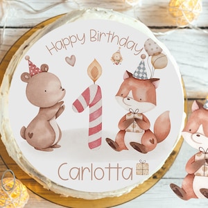 Cake Topper Fondant Birthday Child Sugar Image Girl Boy Forest Animals Bear Fox Party Birthday Party