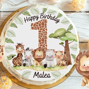 Tortenaufleger Wild One – Dschungeltiere aus Fondant – essbare Deko mit Löwe, Tiger, Zebra, Giraffe – für Kindergeburtstag