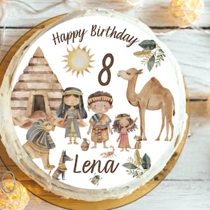 Decorazione per torta egiziana personalizzata – Piramidi, Sfinge e Cammello – Compleanno per bambino – Immagine in pasta di zucchero per festa a tema Escape Room