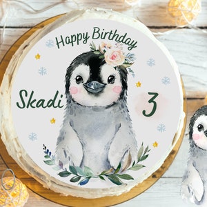 Cake Topper Fondant Birthday Child Sugar Image Girl Boy Penguin South Pool