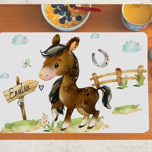 Set de table avec nom enfants garçon fille textile cheval poney cheval fille cavalier