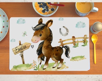 Placemat placemat met naam kinderen jongen meisje textiel paard pony paard meisje ruiter