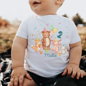 T-Shirt Birthday Shirt Personalized Birthday Child Boy Girl Forest Animals Bear Deer Fox Party Party Animals