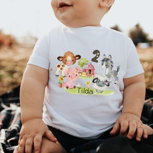 T-Shirt Birthday Shirt Personalized Birthday Child Boy Girl Tractor Farm Farm Animals
