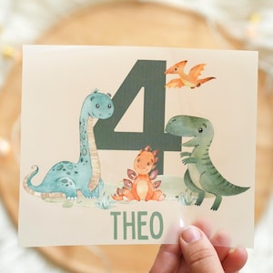 Immagine termoadesiva Dino Birthday Boy – personalizzata con nome ed età – per maglietta – A4/A5 – Toppa termoadesiva T-Rex per bambini