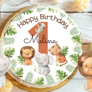 Cake Topper Fondant Birthday Child Sugar Image Girl Boy Lion Elephant Jungle Safari Safari Animals Wild One