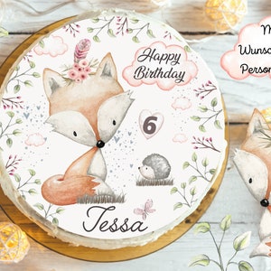 Cake Topper Fondant Birthday Child Sugar Image Girl Boy Fox