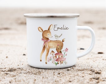 Enamel cup enamel cup personalized with name forest animals deer