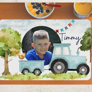 Placemat Placemat with Name and Photo Children Boy Girl Textile Farm Farm Animals Tractor