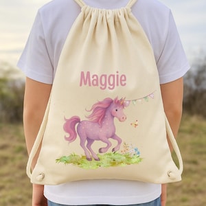 Einhorn Turnbeutel mit Namen – personalisierter Sportbeutel für Mädchen – Geschenk Einschulung – Kita Beutel – Zugbeutel Kinder