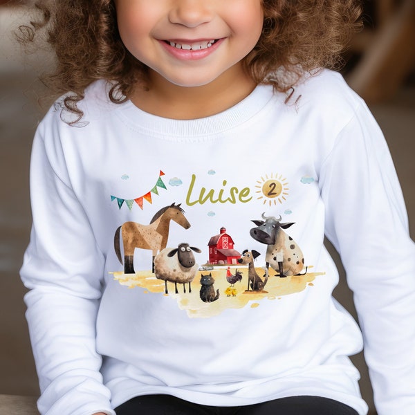 T-Shirt Birthday Shirt Personalized Birthday Child Boy Girl Tractor Farm Farm Animals