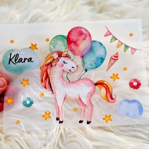 Iron-on patch unicorn with name & number – personalized for girls – birthday shirt A4 A5 – iron-on patch rainbow