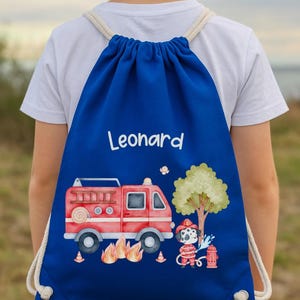 Sac de sport pompier avec nom – sac de sport personnalisé pour enfants – sac de garderie avec motif chien