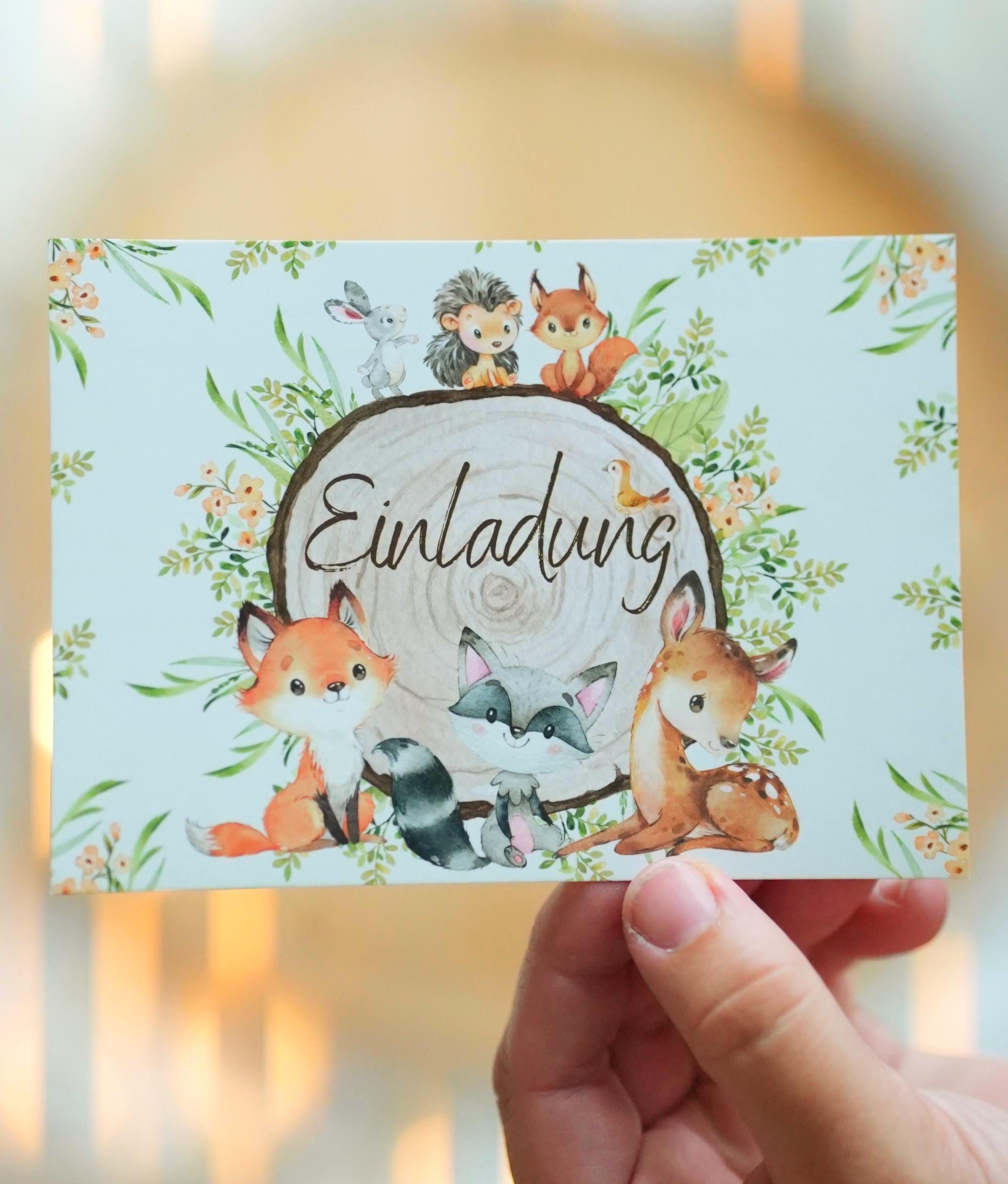 Geuro Babyparty-Einladungskarten – Design Mit Holz-Tieren (Fuchs, Eule), 25 Stück Mit Umschlägen