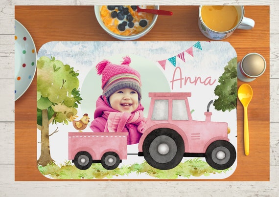 Tovaglietta americana con nome e foto bambini ragazzo ragazza tessile  fattoria animali da fattoria trattore -  Italia