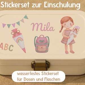 Sticker Einschulung Mädchen personalisiert – wasserfestes Sticker-Set mit Namen – ABC Schultüte Schulkind Aufkleber – Brotdose Flasche